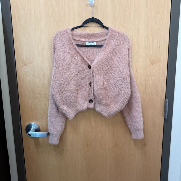 Double Zero blush fuzzy cropped cardigan women’s small - Picture 1 of 5